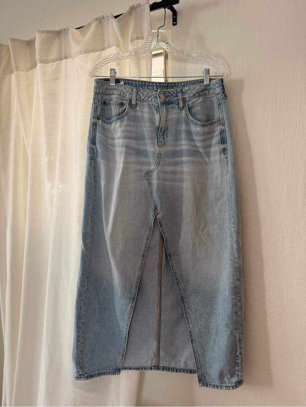 American Eagle Denim Midi Skirt with Front Slit - Women Skirts